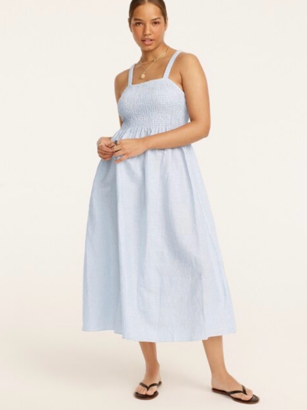 J. Crew Light Blue Smocked Midi Sundress